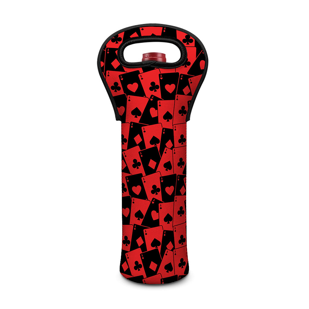 Black And Red Casino Card Pattern Print Single Neoprene Wine Tote