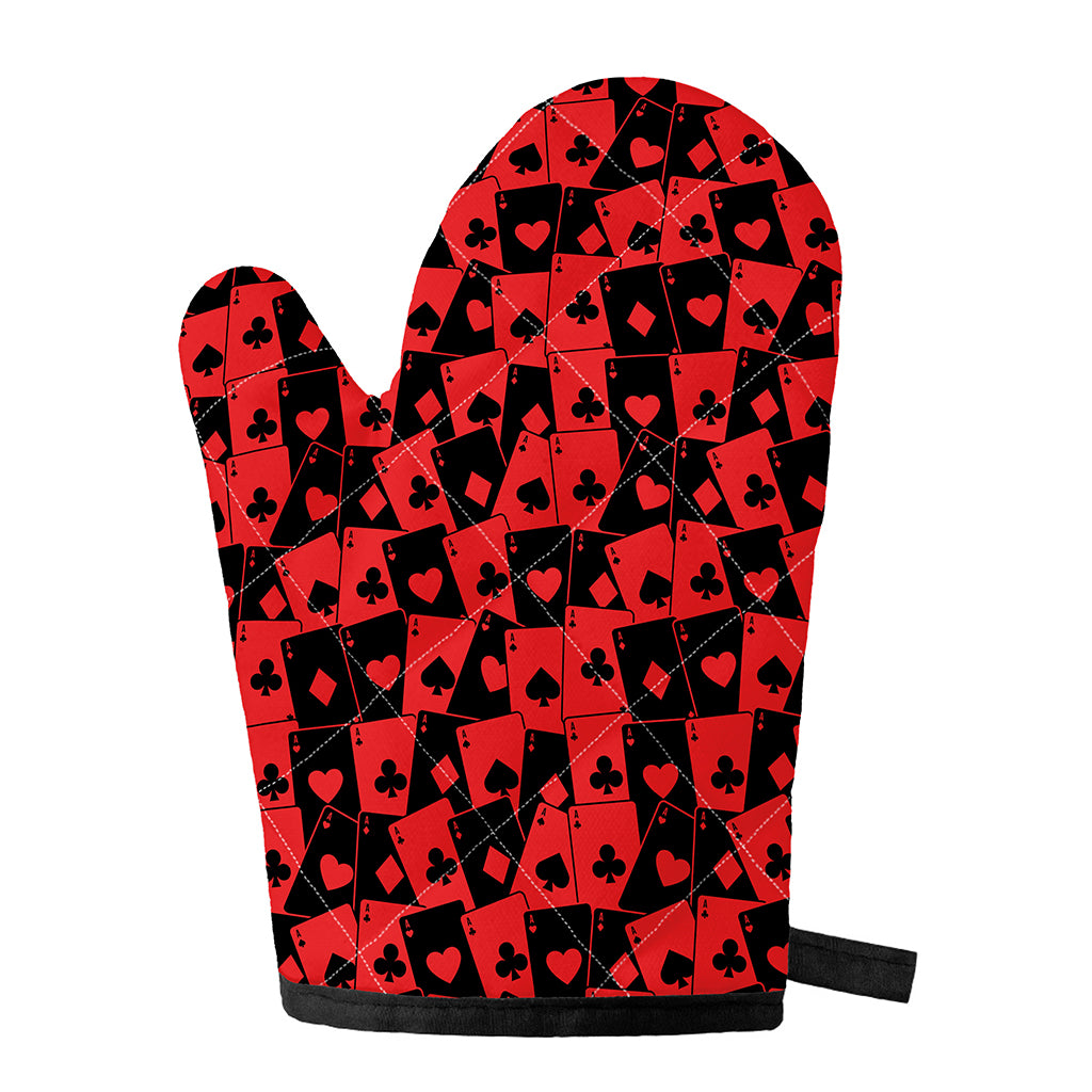 Black And Red Casino Card Pattern Print Single Oven Mitt