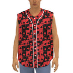 Black And Red Casino Card Pattern Print Sleeveless Baseball Jersey