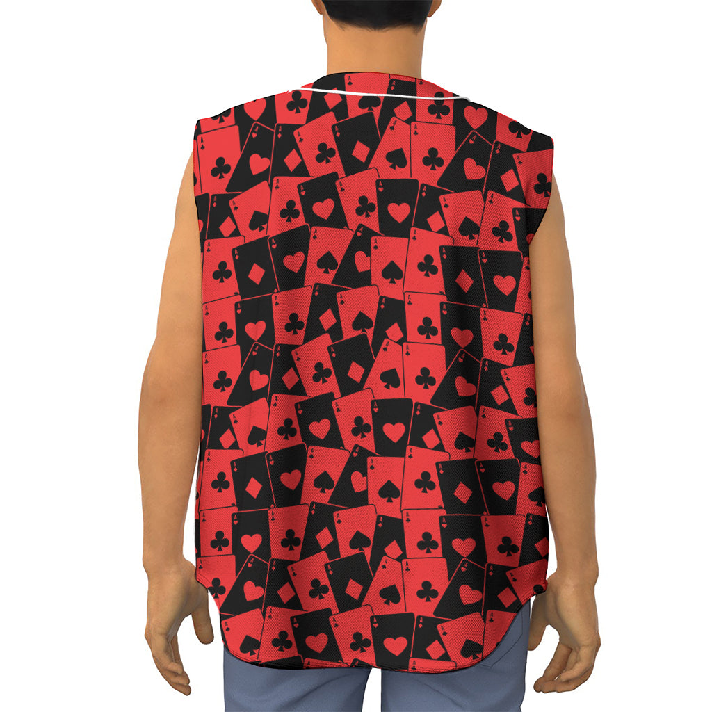 Black And Red Casino Card Pattern Print Sleeveless Baseball Jersey