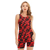 Black And Red Casino Card Pattern Print Sleeveless One Piece Swimsuit