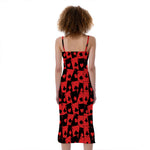 Black And Red Casino Card Pattern Print Slim Fit Midi Cami Dress