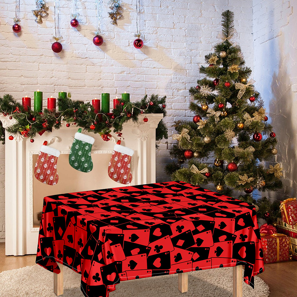Black And Red Casino Card Pattern Print Tablecloth