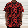 Black And Red Casino Card Pattern Print Textured Short Sleeve Shirt