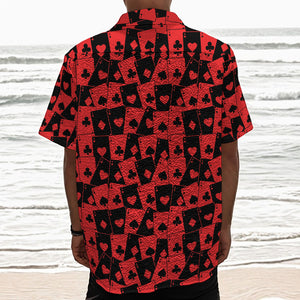 Black And Red Casino Card Pattern Print Textured Short Sleeve Shirt