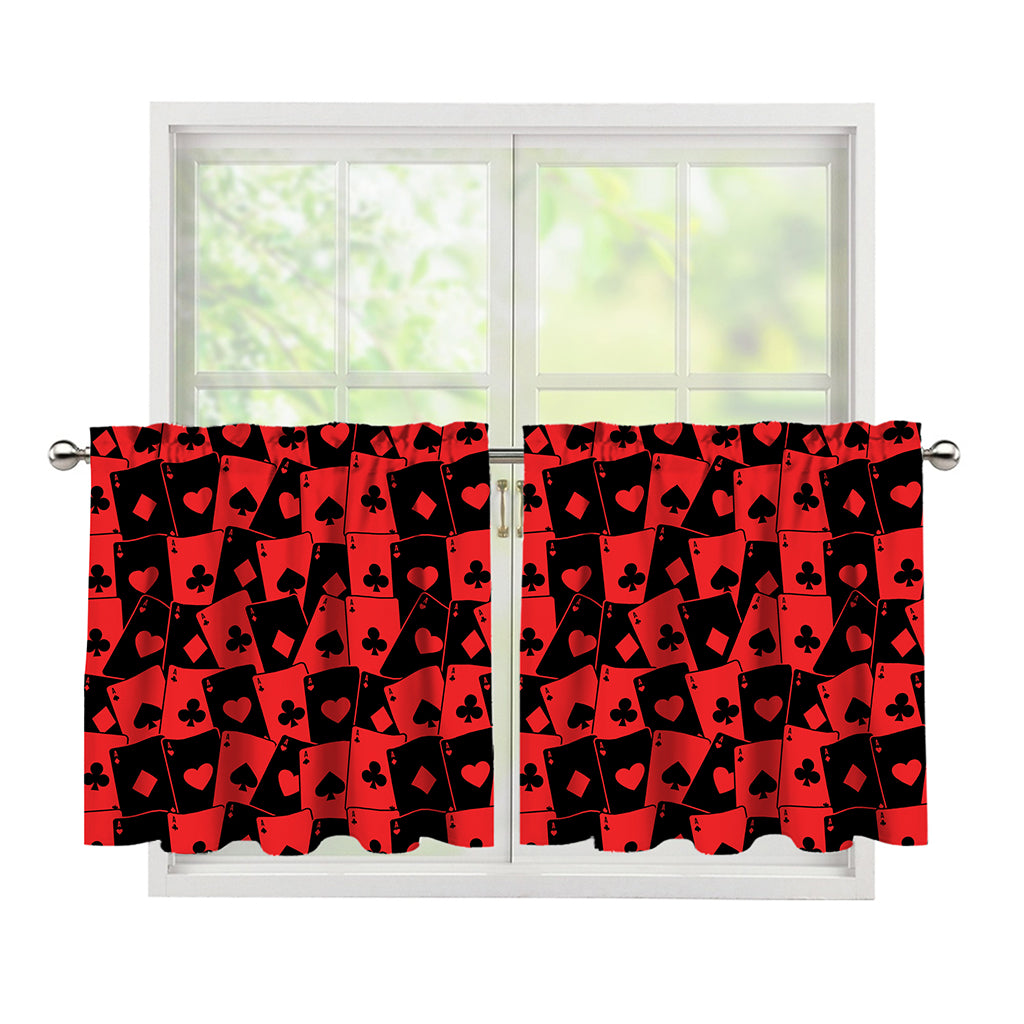 Black And Red Casino Card Pattern Print Tier Curtains