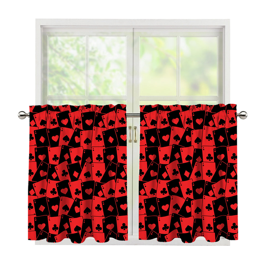 Black And Red Casino Card Pattern Print Tier Curtains