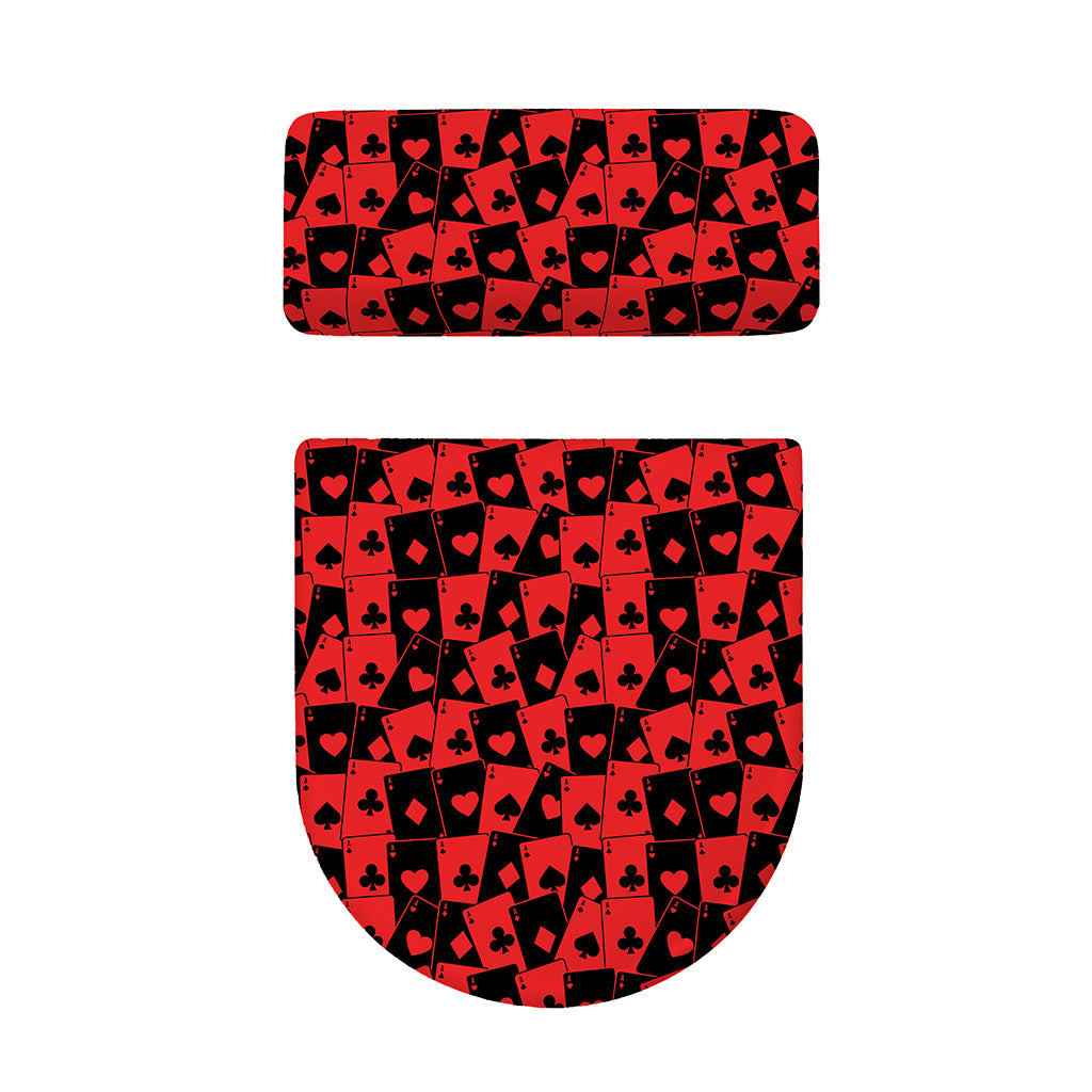 Black And Red Casino Card Pattern Print Toilet Lid And Tank Cover Set