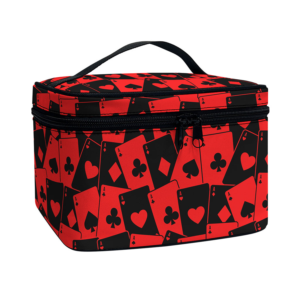 Black And Red Casino Card Pattern Print Travel Makeup Bag