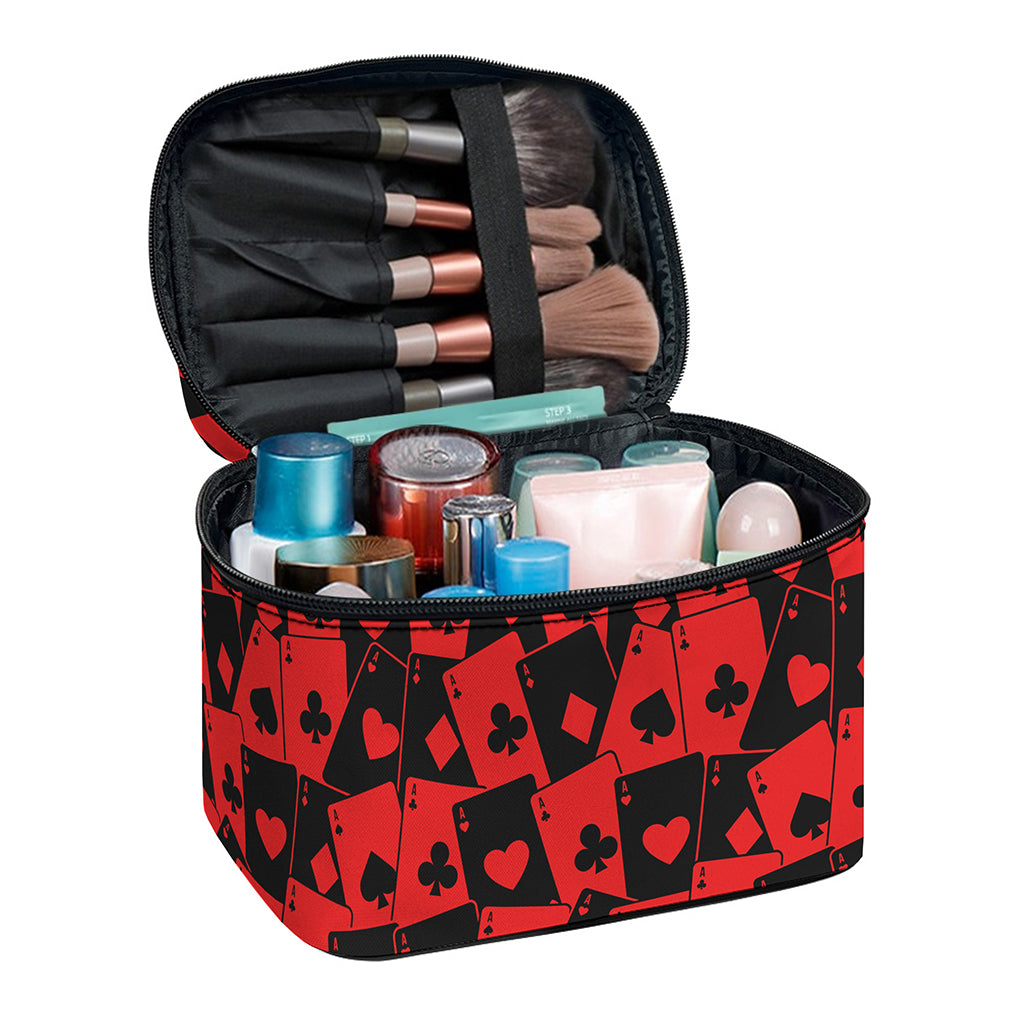 Black And Red Casino Card Pattern Print Travel Makeup Bag