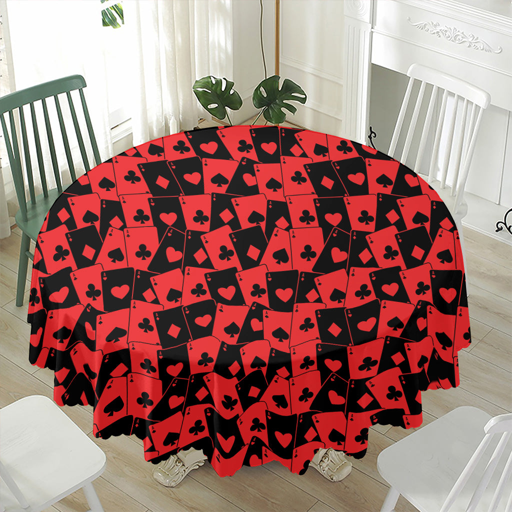 Black And Red Casino Card Pattern Print Waterproof Round Tablecloth