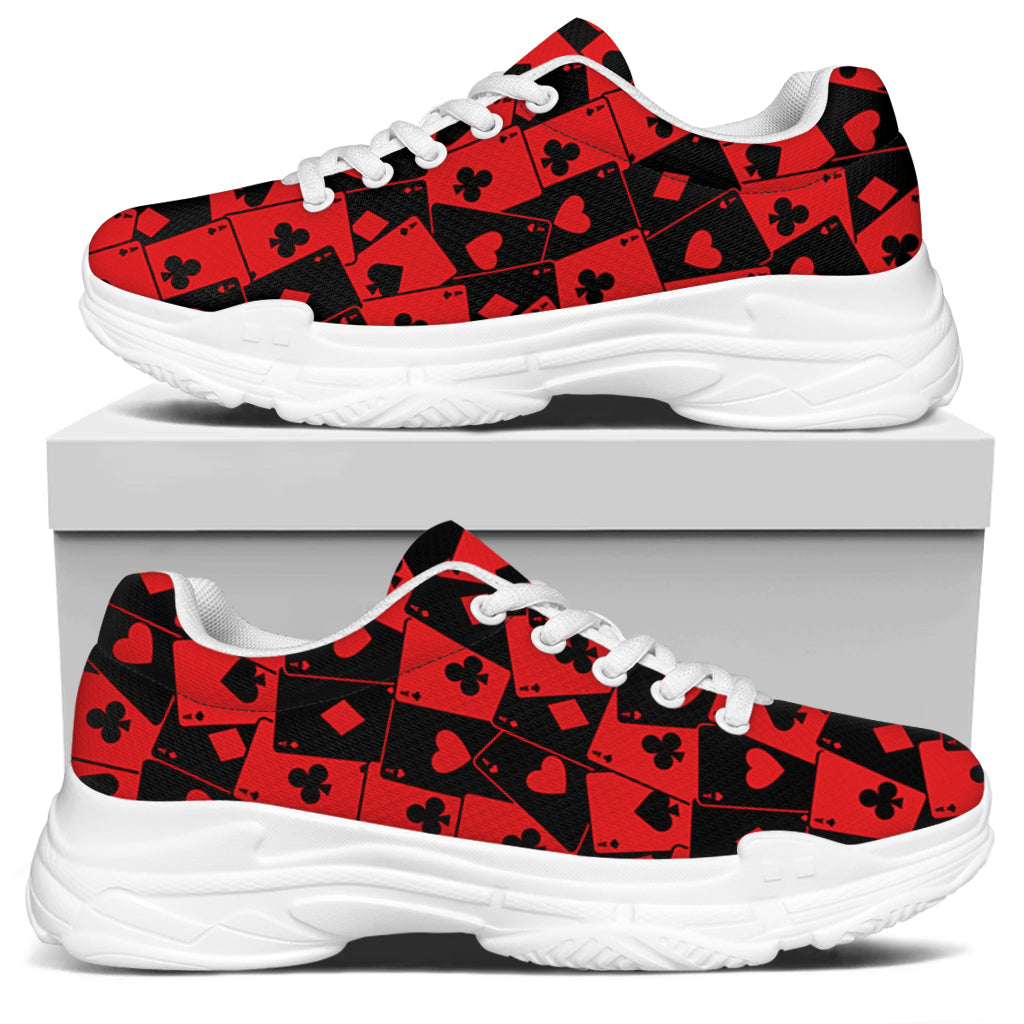 Black And Red Casino Card Pattern Print White Chunky Shoes
