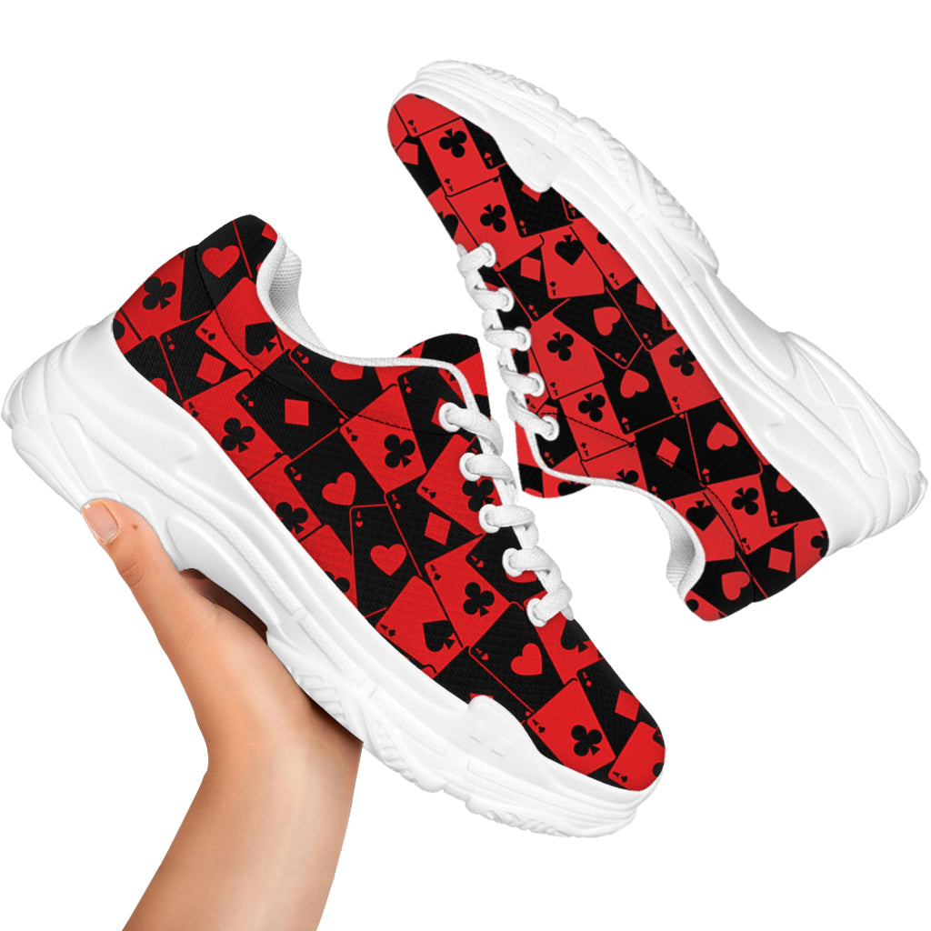 Black And Red Casino Card Pattern Print White Chunky Shoes