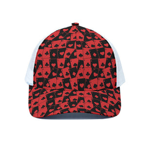 Black And Red Casino Card Pattern Print White Mesh Trucker Cap