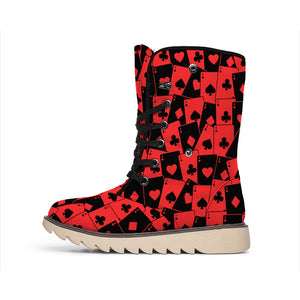 Black And Red Casino Card Pattern Print Winter Boots