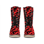 Black And Red Casino Card Pattern Print Winter Boots