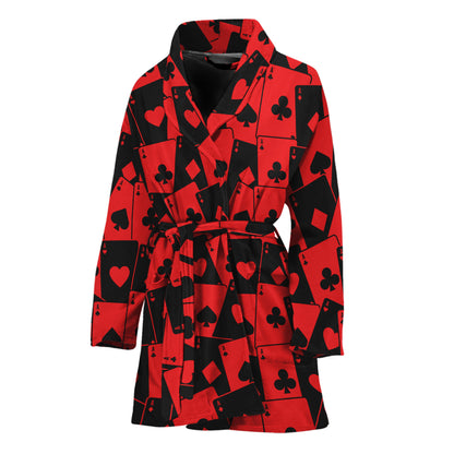 Black And Red Casino Card Pattern Print Women's Bathrobe