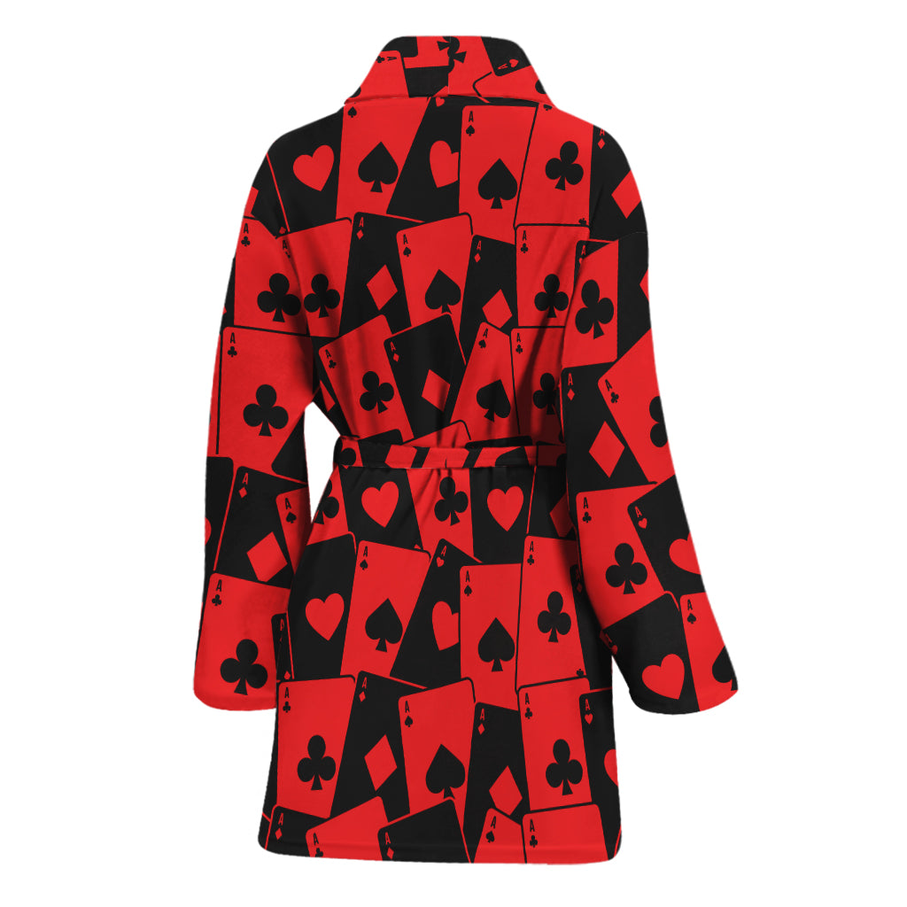 Black And Red Casino Card Pattern Print Women's Bathrobe