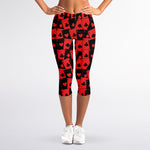 Black And Red Casino Card Pattern Print Women's Capri Leggings