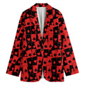 Black And Red Casino Card Pattern Print Women's Cotton Blazer