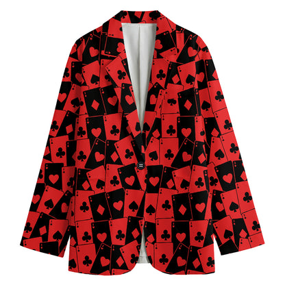 Black And Red Casino Card Pattern Print Women's Cotton Blazer