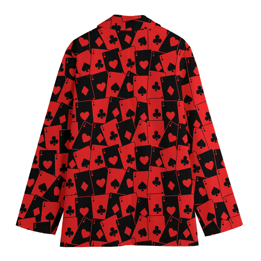 Black And Red Casino Card Pattern Print Women's Cotton Blazer