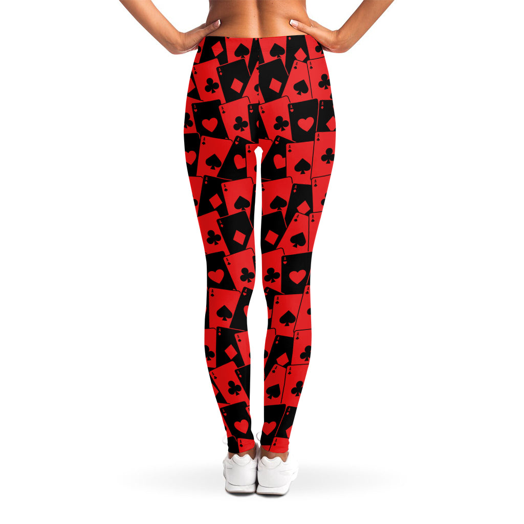 Black And Red Casino Card Pattern Print Women's Leggings