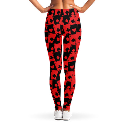 Black And Red Casino Card Pattern Print Women's Leggings