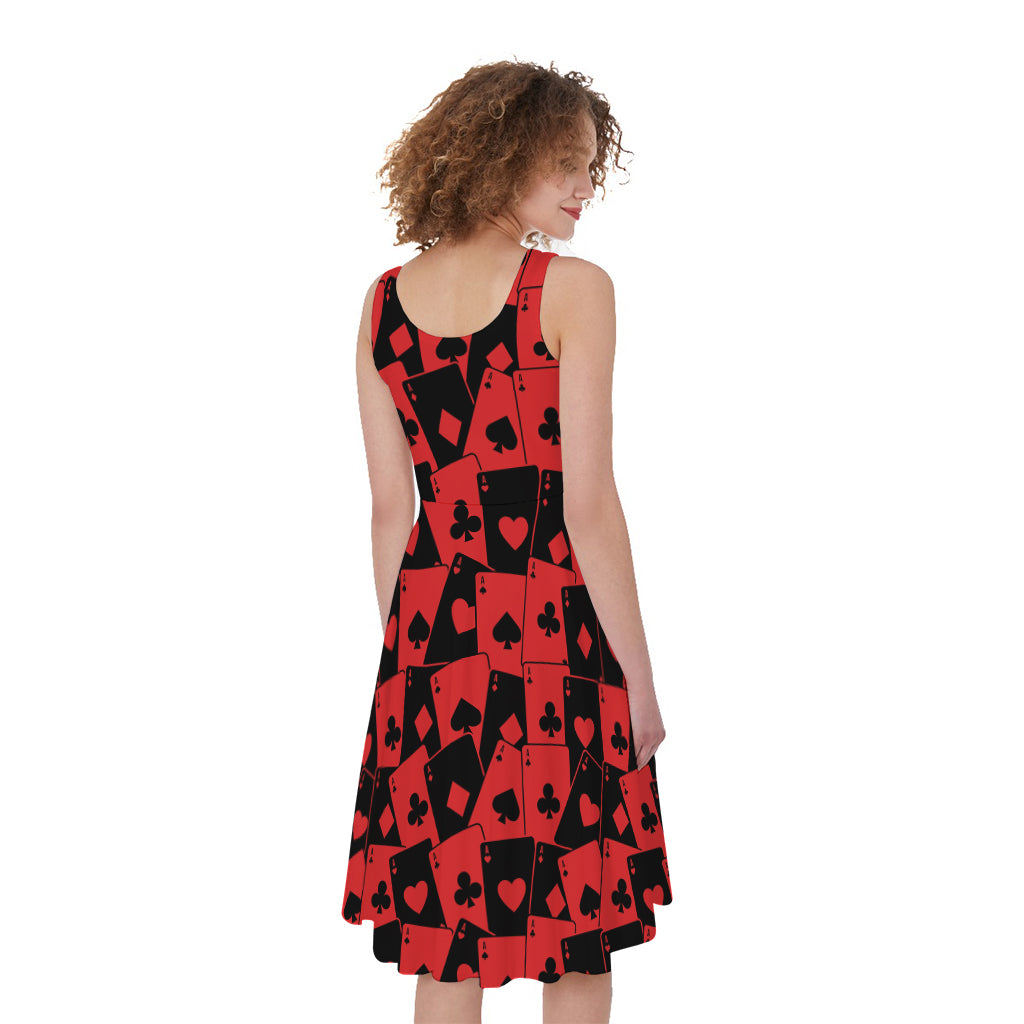 Black And Red Casino Card Pattern Print Women's Sleeveless Dress