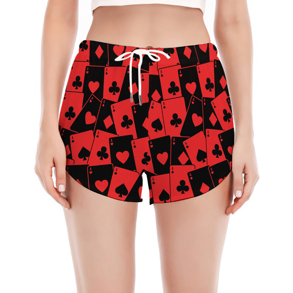 Black And Red Casino Card Pattern Print Women's Split Running Shorts