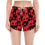 Black And Red Casino Card Pattern Print Women's Split Running Shorts