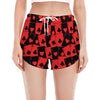 Black And Red Casino Card Pattern Print Women's Split Running Shorts