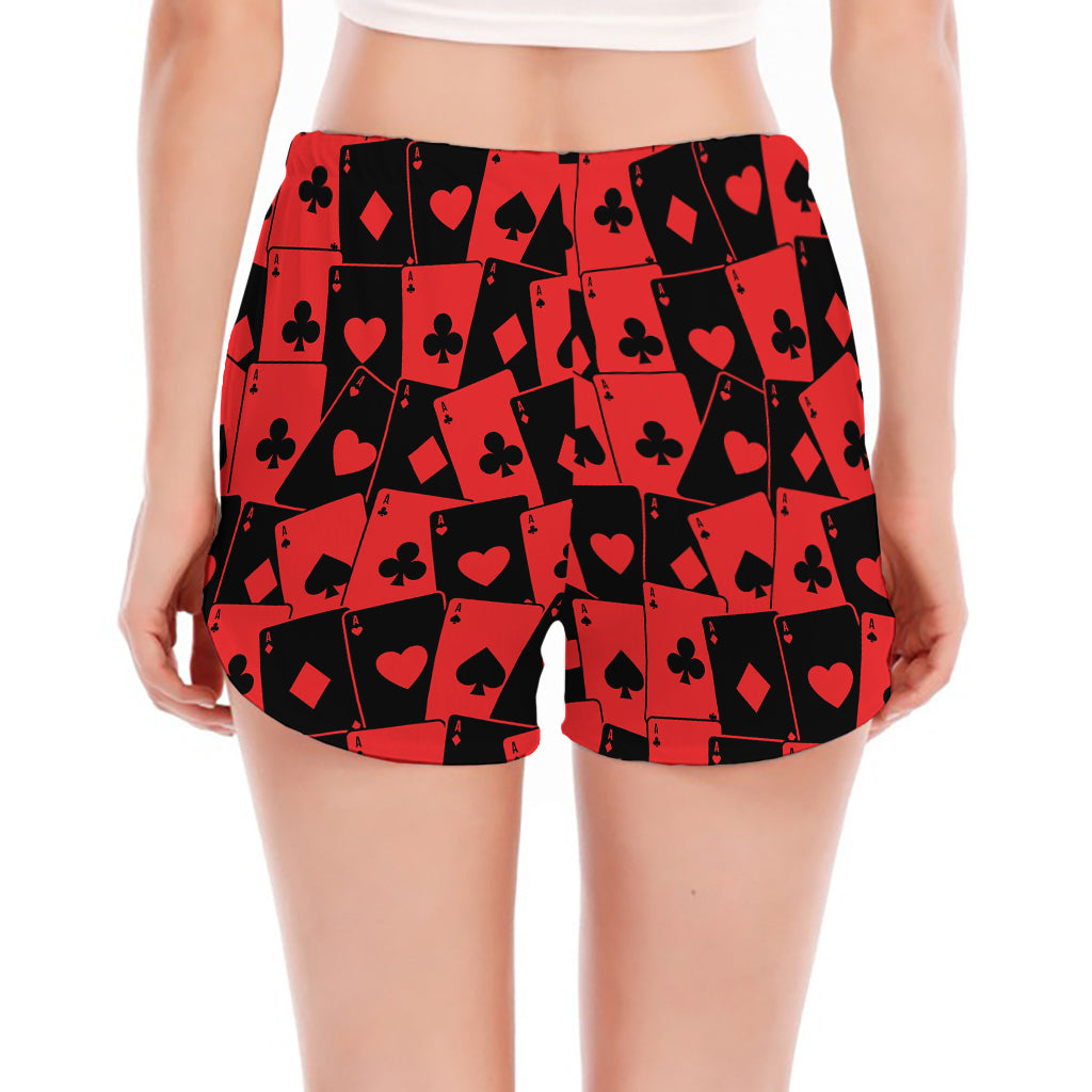 Black And Red Casino Card Pattern Print Women's Split Running Shorts