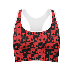 Black And Red Casino Card Pattern Print Women's Sports Bra