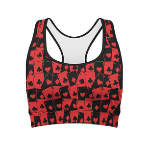 Black And Red Casino Card Pattern Print Women's Sports Bra