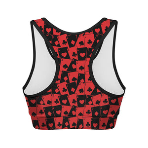 Black And Red Casino Card Pattern Print Women's Sports Bra