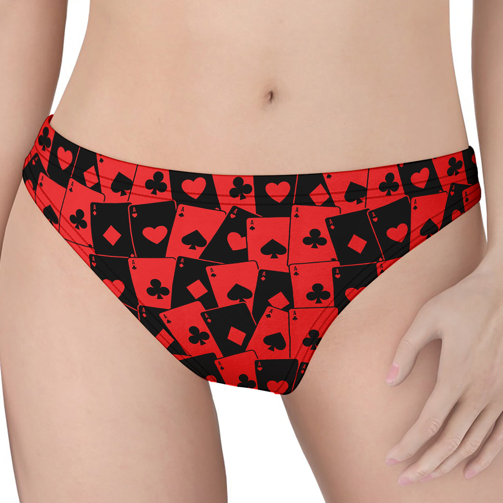 Black And Red Casino Card Pattern Print Women's Thong