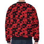 Black And Red Casino Card Pattern Print Zip Sleeve Bomber Jacket