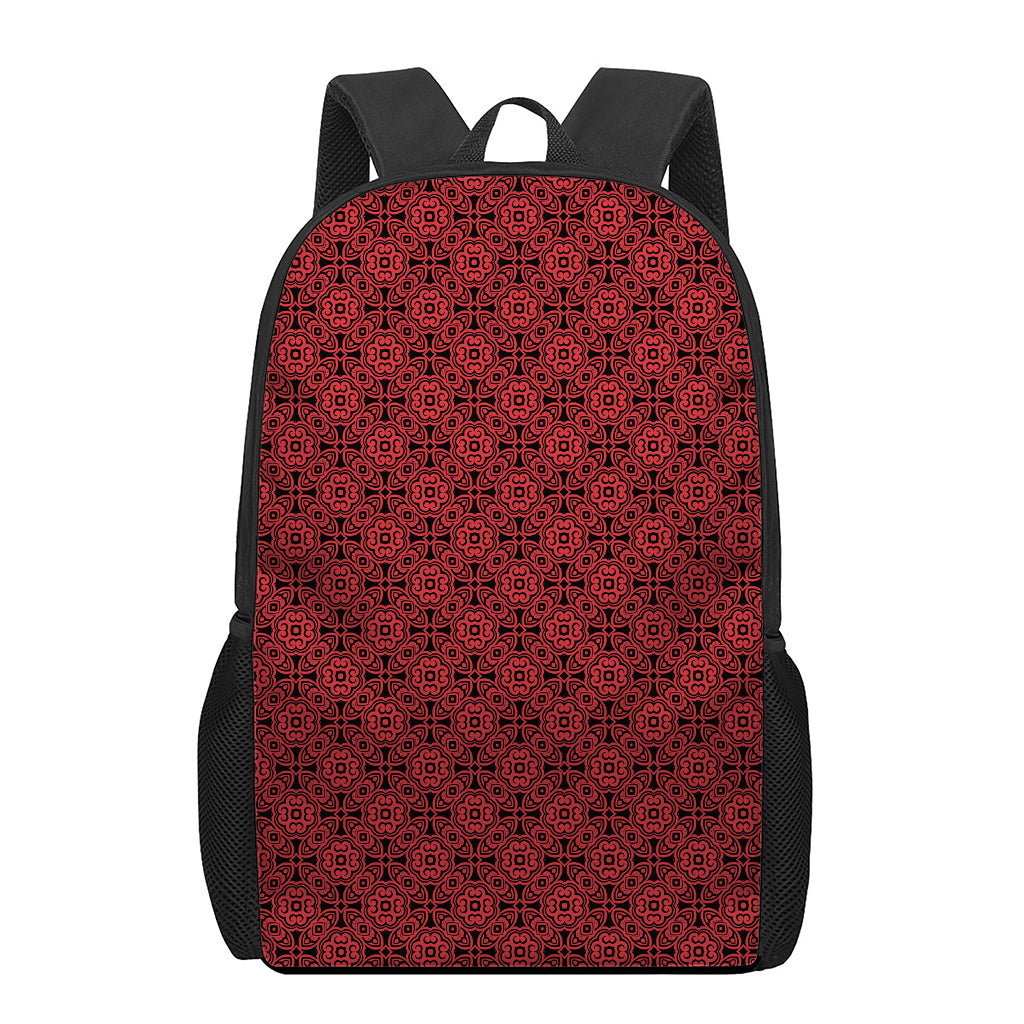 Black And Red Chinese Pattern Print 17 Inch Backpack