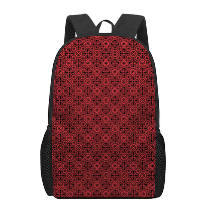 Black And Red Chinese Pattern Print 17 Inch Backpack