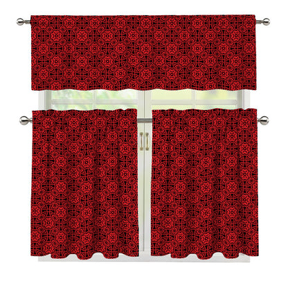 Black And Red Chinese Pattern Print 3 Piece Kitchen Curtains