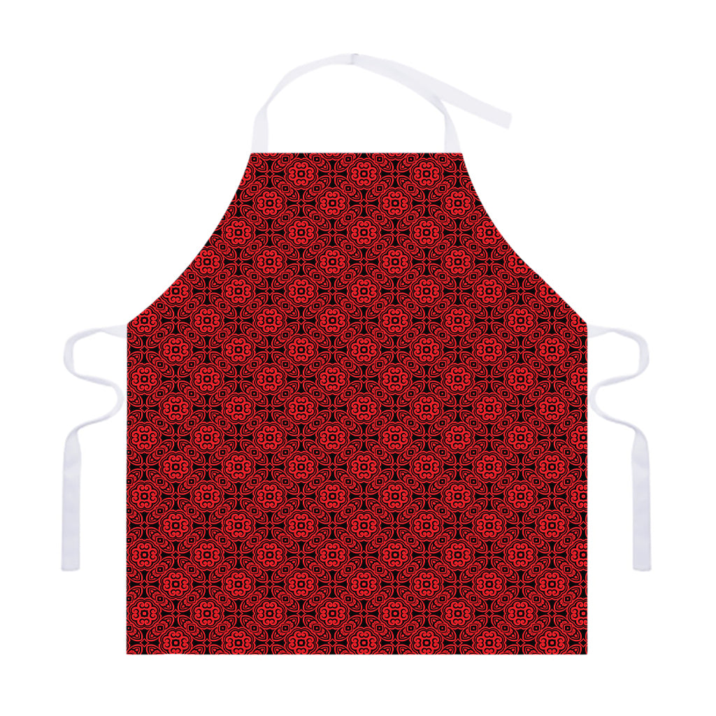 Black And Red Chinese Pattern Print Adjustable Apron