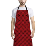 Black And Red Chinese Pattern Print Bib Apron With Pocket