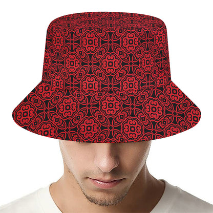Black And Red Chinese Pattern Print Bucket Hat