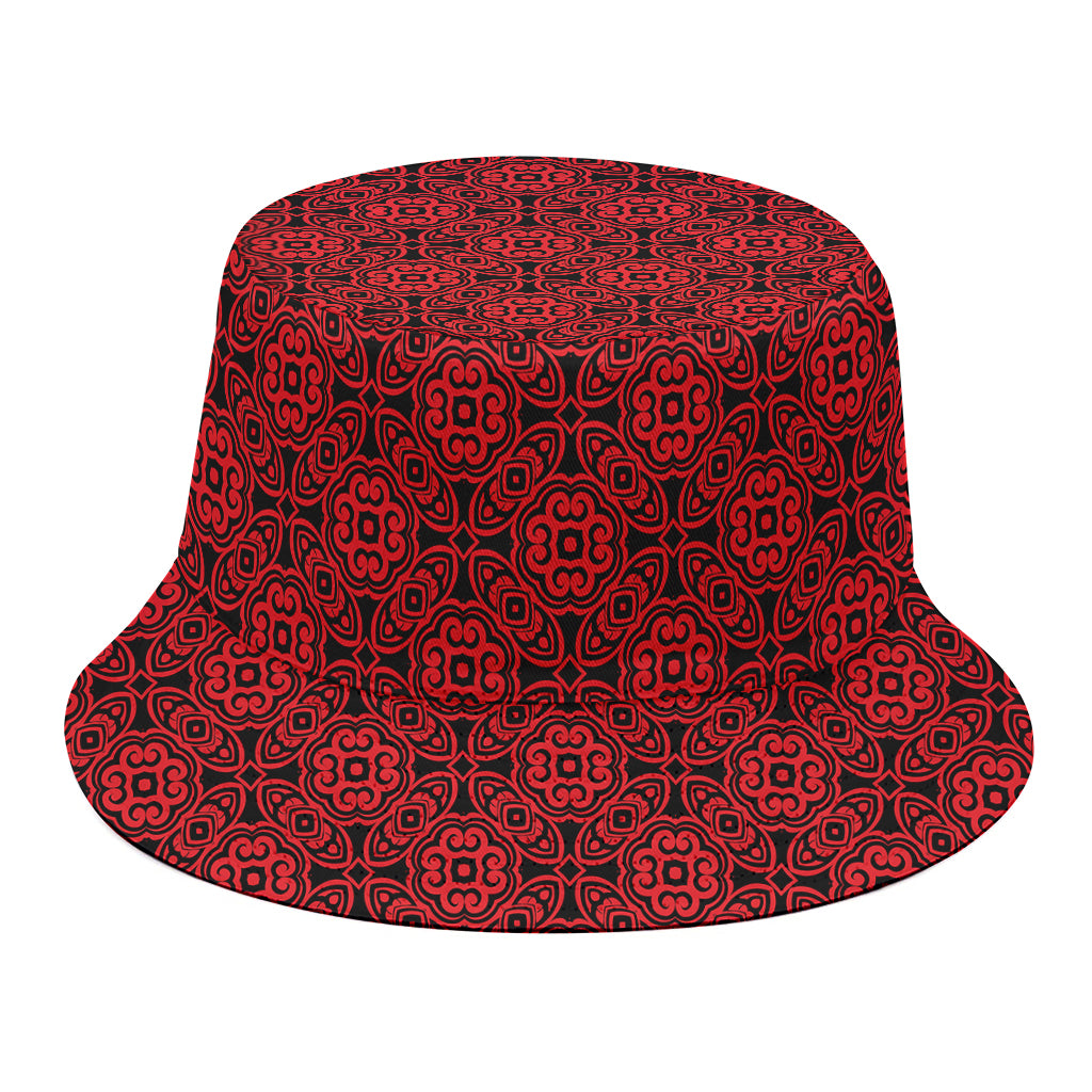 Black And Red Chinese Pattern Print Bucket Hat