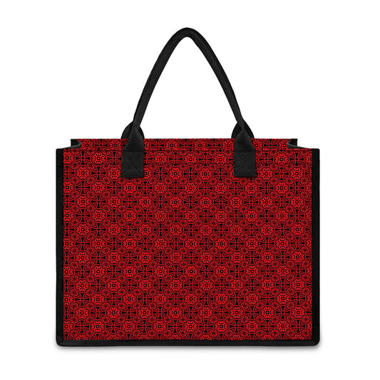 Black And Red Chinese Pattern Print Canvas Tote Bag