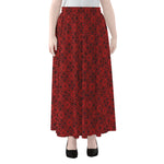 Black And Red Chinese Pattern Print Chiffon Maxi Skirt