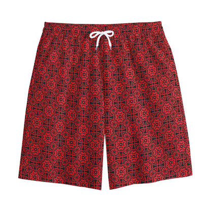 Black And Red Chinese Pattern Print Cotton Shorts