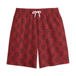 Black And Red Chinese Pattern Print Cotton Shorts