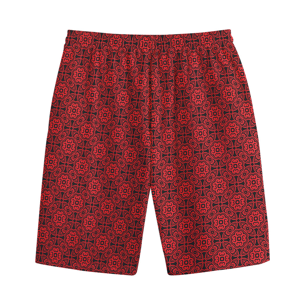 Black And Red Chinese Pattern Print Cotton Shorts